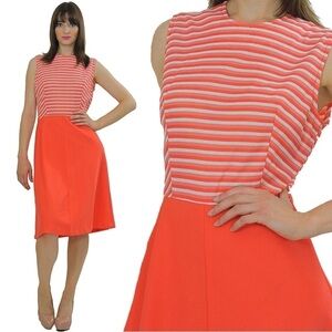 Ya Los Angeles Womens Fit and Flare Dress Size S Orange White Stripes sleeveless